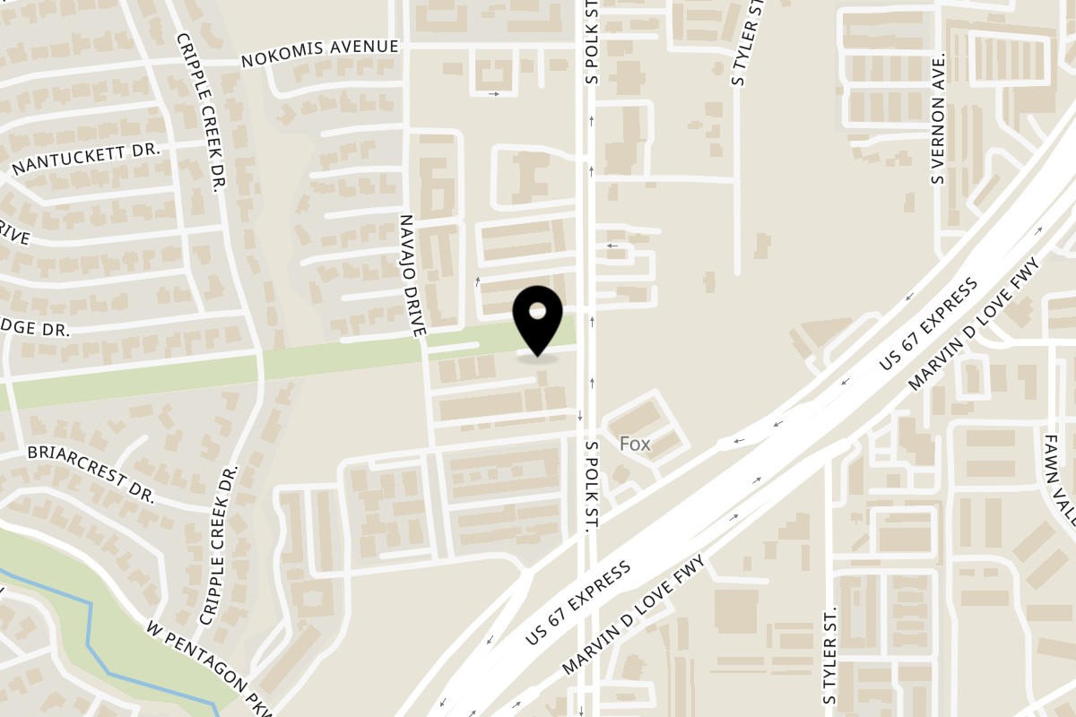 Map showing the location of Mi Sazon Mexican Restaurant on 3505 S Polk St in Dallas